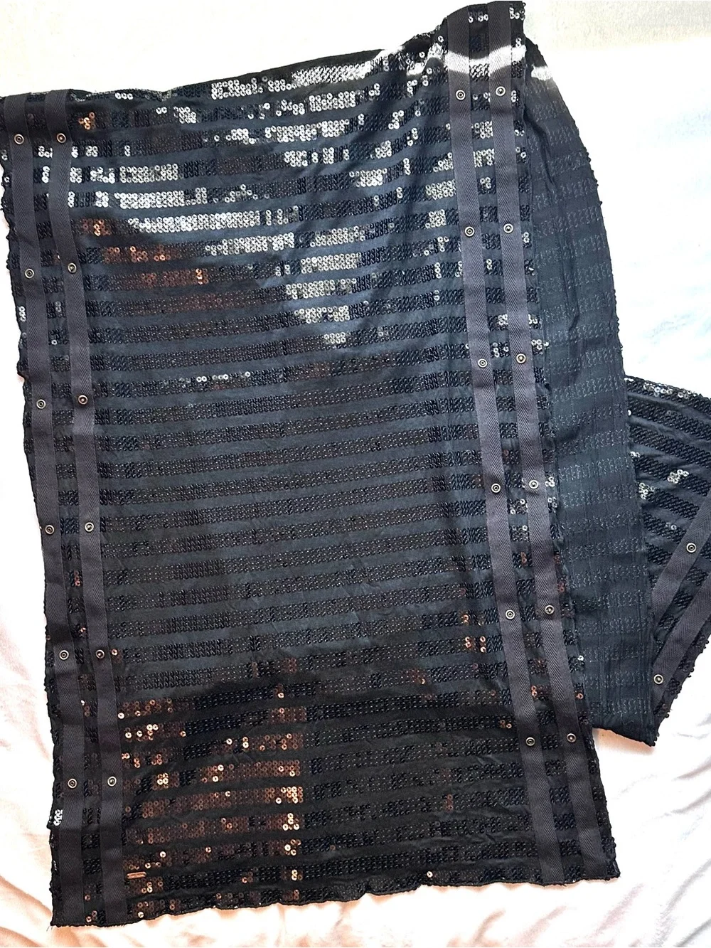 Free People Black Sequin Stripe Long Scarf 20”x70” Snap details Glam Boho New